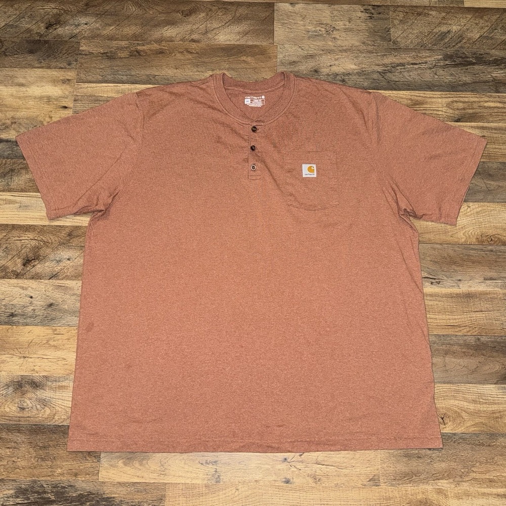 Carhartt T Shirt Mens 3XL Orange Loose Fit Heavyweight Henley Short Sleeve Work